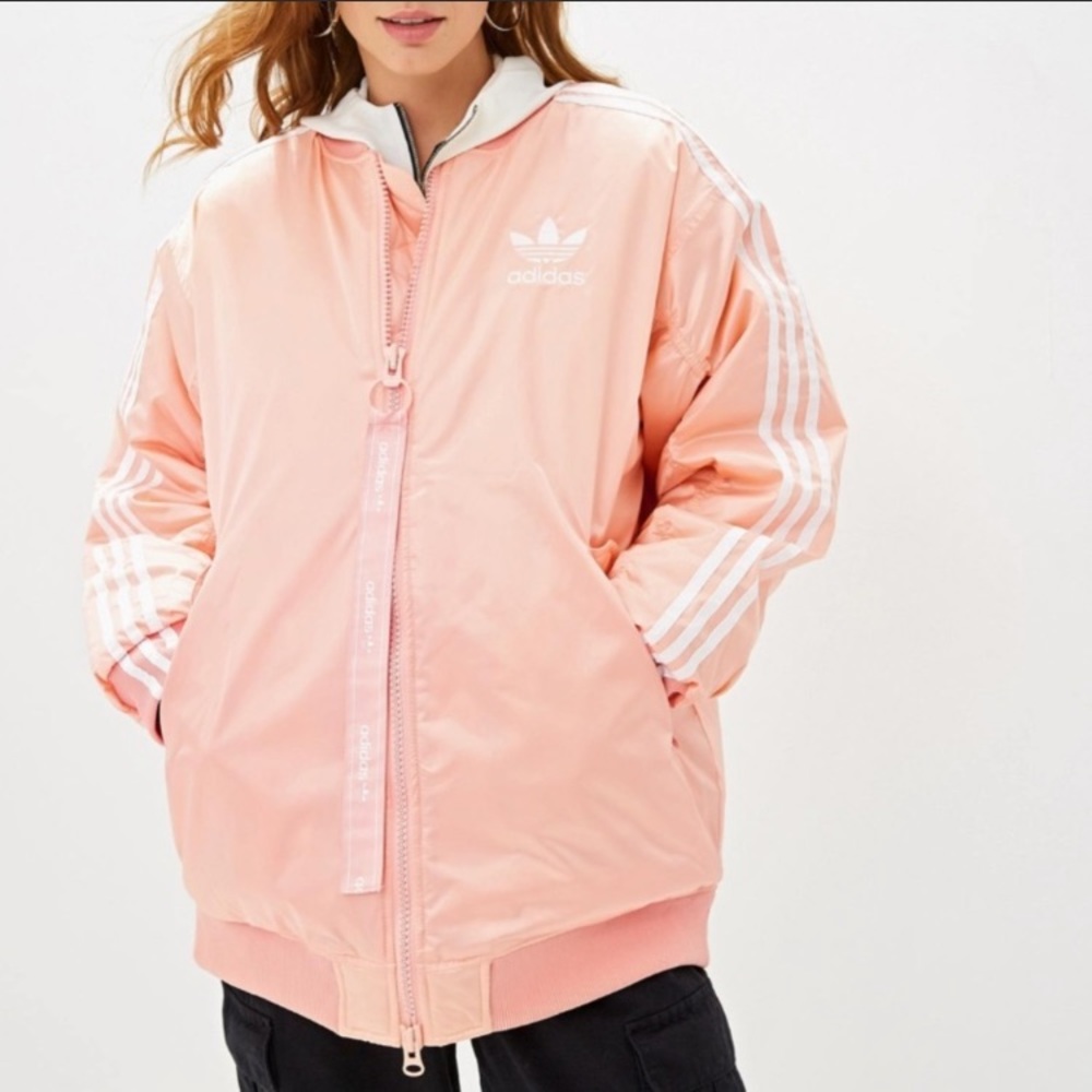 NWT Adidas Long Pink Bomber Jacket size XS